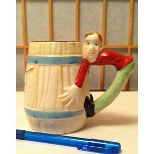 Unique Mug Nerd Hugging Barrel with Bull Hand Painted Funny One of a Kind